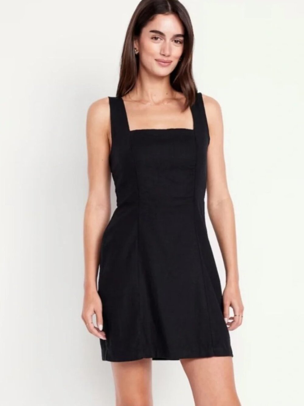 Old Navy black linen blend sleeveless mini smocked back dress summer beach